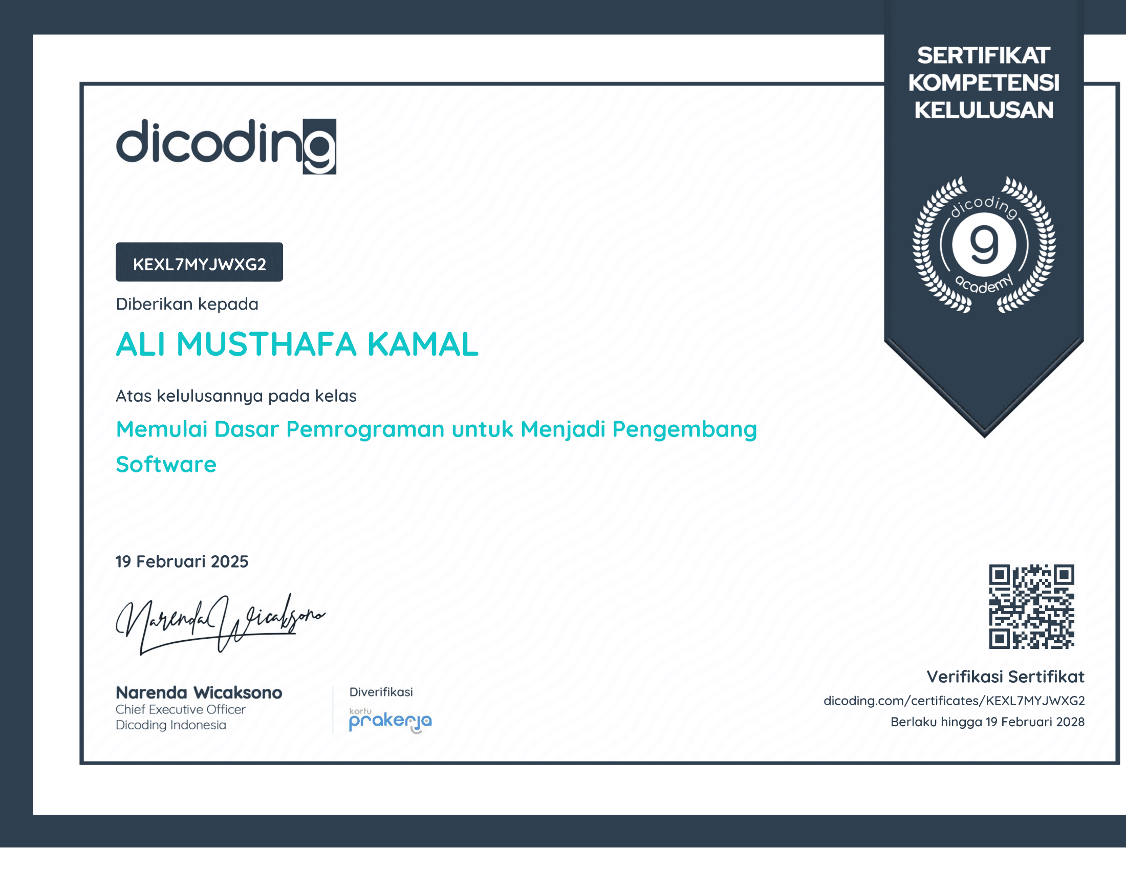 Dicoding Indonesia certificate